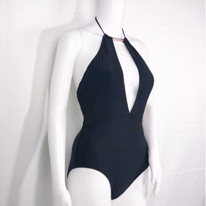 Ted Baker Black wRose Gold Bar Halter 1Pc Swimsuit